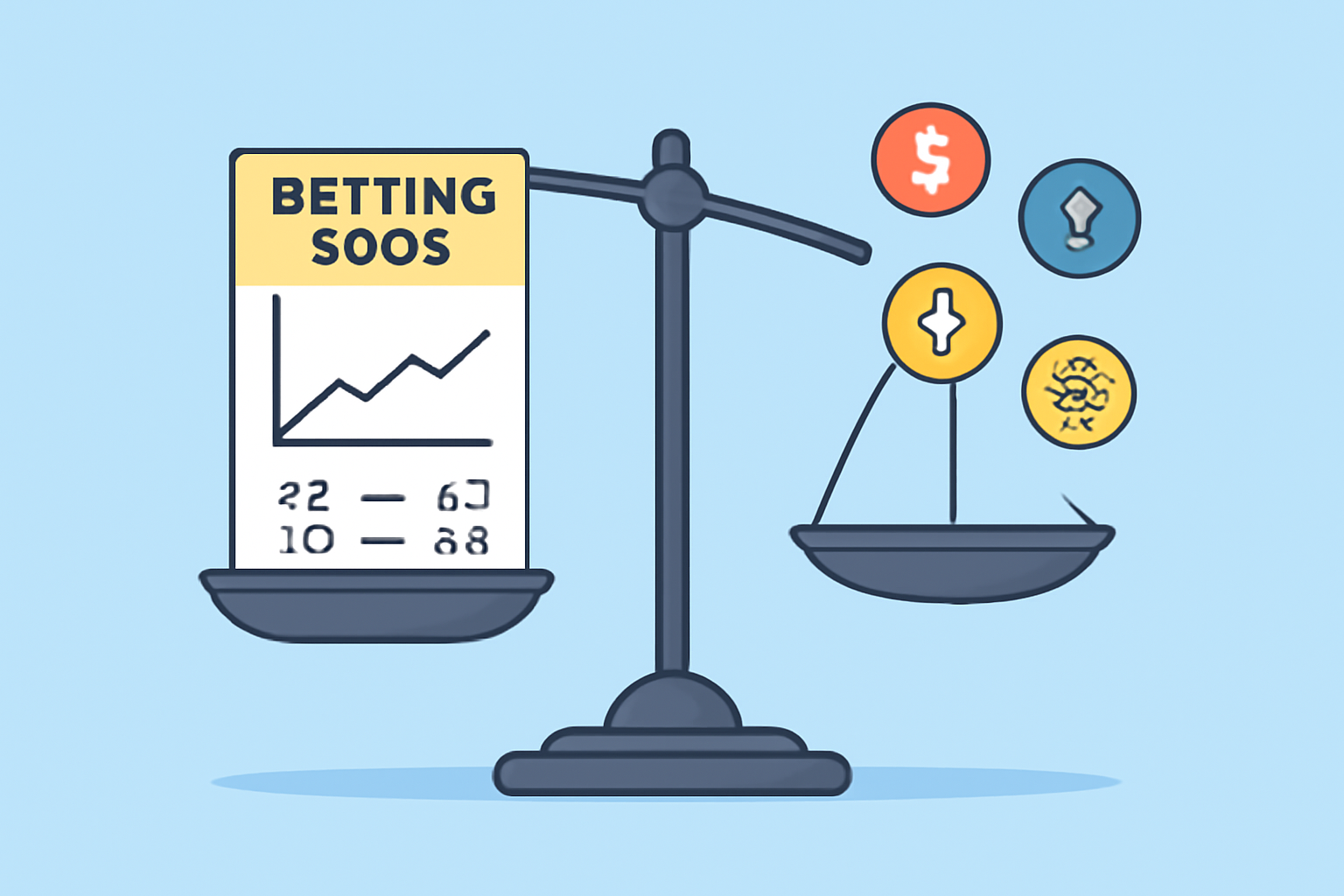 balancing scale comparing betting odds charts, crypto tokens flying