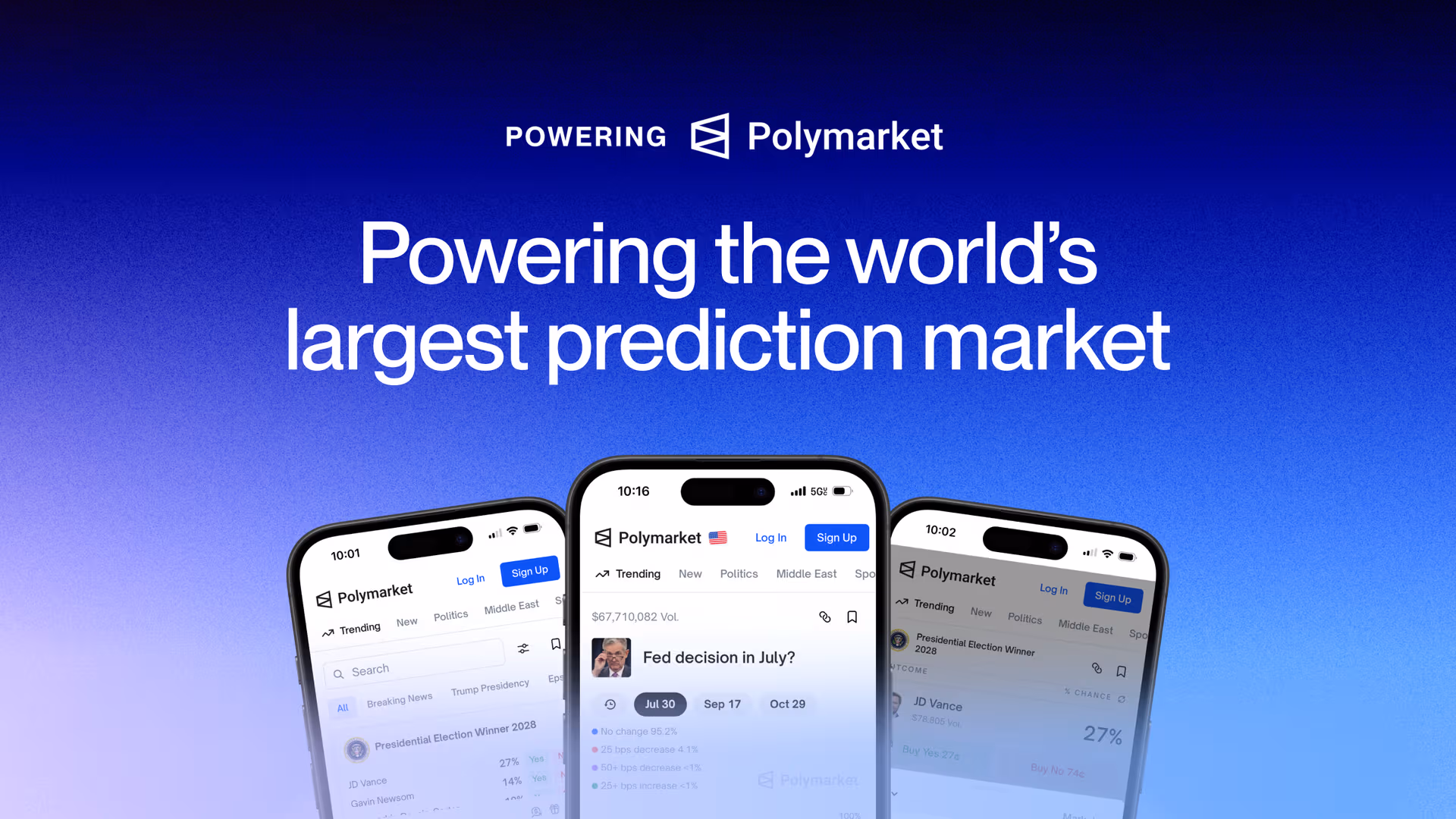 Live blockchain-based election prediction market dashboard on Polymarket platform, displaying dynamic odds and user activity